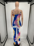 EVE Fashion Tie-dye Letter Hot Diamond Ruched Sling Jumpsuit YFS-10102