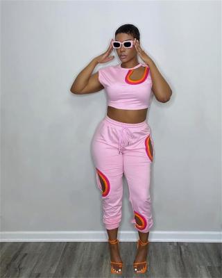 EVE Sexy Crop Top And Pants Hollow Out 2 Piece Sets QCYF-7085