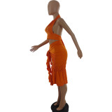EVE Solid Halter Top Split Skirt Two Piece Sets CQF-90109