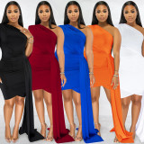 EVE Solid One Shoulder Irregular Bodycon Dress BY-5817