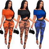 EVE Sexy T Shirt +Printed Pants Two Piece Sets ME-8098