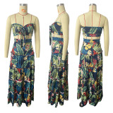 EVE Floral Print Wrap Chest Maxi Skirt 2 Piece Sets ME-5073