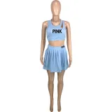 EVE Plus Size Pink Letter Print Tank Mini Skirt 2 Piece Sets MEI-9265