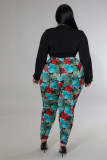 EVE Plus Size Long Sleeve Shirt+Printed Pants 2 Piece Sets OSM2-5304