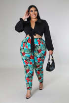 EVE Plus Size Long Sleeve Shirt+Printed Pants 2 Piece Sets OSM2-5304