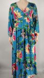 EVE Plus Size Floral Print Long Sleeve V Neck Maxi Dress NK-8617