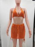 EVE Solid Crochet Bra Top Mini Skirt Hollow 2 Piece Sets TK-6245