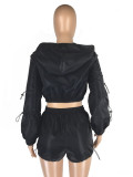 EVE Casual Hooded Drawstring Two Piece Shorts Sets LM-8327