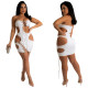 EVE Solid Color Tube Top Sexy Nightclub Hollow Tie Up Mini Dress YF-K10082