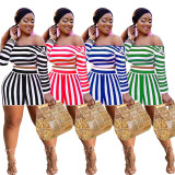 EVE Plus Size Striped Long Sleeve Two Piece Shorts Sets OY-6361