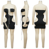 EVE Solid Color Tube Top Sexy Nightclub Hollow Tie Up Mini Dress YF-K10082