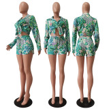 EVE Sexy Printed Long Sleeve Shirt And Shorts 2 Piece Sets CM-8621