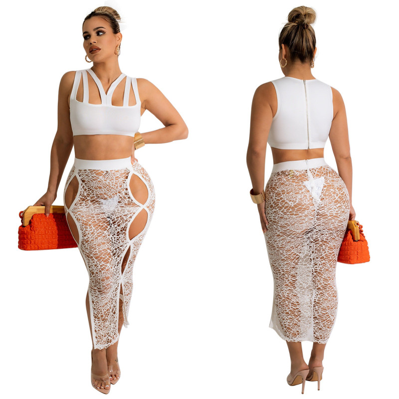 EVE Sexy Sleeveless Top Lace See Through Skirts 2 Piece Sets With Panties YF-K10117