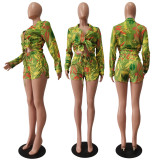 EVE Sexy Printed Long Sleeve Shirt And Shorts 2 Piece Sets CM-8621