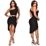 EVE Solid One Shoulder Smocked Skirts Two Piece Sets YF-K10066