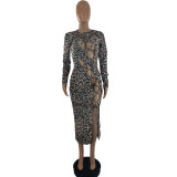EVE Sexy Leopard Lace-Up Full Sleeve Long Dress SIMF-33241