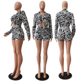 EVE Sexy Printed Long Sleeve Shirt And Shorts 2 Piece Sets CM-8621