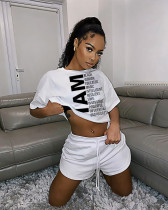 EVE Letter Print T Shirt And Shorts Two Piece Sets XMF-131