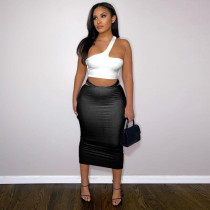 EVE Contrast One Shoulder Top And Midi Skirt 2 Piece Sets YF-K10129