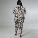 EVE Plus Size Casual Printed Two Piece Pants Sets NNWF-7520