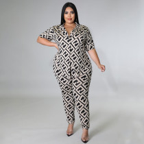 EVE Plus Size Casual Printed Two Piece Pants Sets NNWF-7520