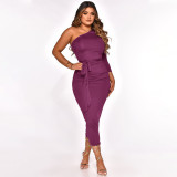 EVE Solid Color Single Sleeve Maxi Dress YF-10055