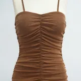 EVE Solid Color Sling Ruched Midi Dress YF-10054