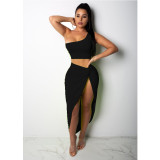 EVE Solid One Shoulder Top And Skirt 2 Piece Sets YF-9268