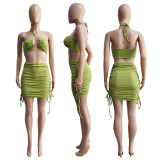 EVE Sexy Bra Top Drawstring Skirt 2 Piece Sets ME-8141