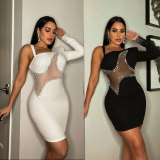 EVE Plus Size Hot Drilling Mesh One Shoulder Night Club Dress NY-2443