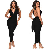 EVE Solid Color Sexy Backless Ruched Maxi Dress YF-10056