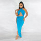 EVE Solid Color Halter Slit Irregular Dress YF-10124