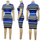 EVE Short Sleeve Striped Print Midi Dress YF-9848