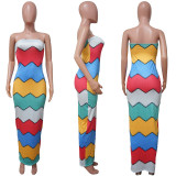 EVE Sexy Colorful Print Tube Top Maxi Dress YF-9845
