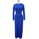 EVE Solid Color Round Neck Sexy Slit Long Dress YF-10003