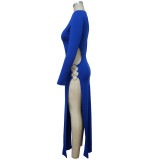 EVE Solid Color Round Neck Sexy Slit Long Dress YF-10003
