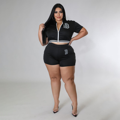 EVE Plus Size Zipper Top And Shorts 2 Piece Sets BMF-101
