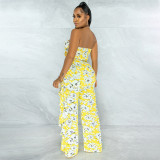 EVE Printed Wrap Chest Ruffled Wide-leg Pants Suit YF-9922