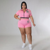 EVE Plus Size Zipper Top And Shorts 2 Piece Sets BMF-101