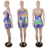 EVE Sexy Printed Cami Top+Sashes Shorts 2 Piece Sets YIY-9014