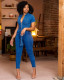 EVE Denim Zipper Sashes Skinny Jeans Jumpsuit LX-6930