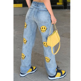 EVE Fashion Casual Smiley Print Jeans GCNF-0191