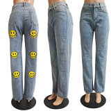 EVE Fashion Casual Smiley Print Jeans GCNF-0191