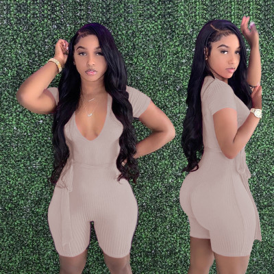 EVE Solid Short Sleeve Sashes Tight Romper YN-88858