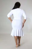 EVE Plus Size 3/4 Sleeve Deep V Ruffle Dress OSM2-5305