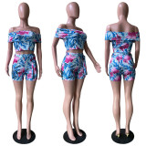 EVE Floral Print Slash Neck Two Piece Shorts Sets OLYF-6099