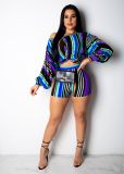 EVE Plus Size Sexy Striped Long Sleeve 2 Piece Shorts Sets ME-Q220