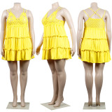 EVE Plus Size Lace Patchwork Cross Strap Mini Dress NY-2388