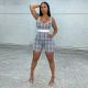 EVE Pre Order: About 7 work days shipping Plaid Print Sleeveless Tight Romper YUEM-66199