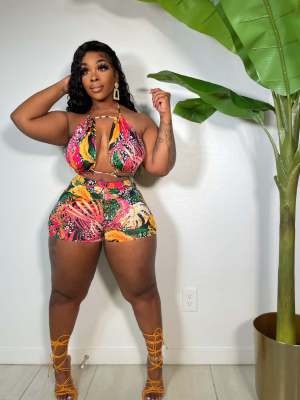 EVE Plus Size Printed Two Piece Shorts Sets ZDF-31215